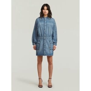 Women's G Star Raw Denim Balloon Sleeve Jean Dress Size L‎ MSRP $230